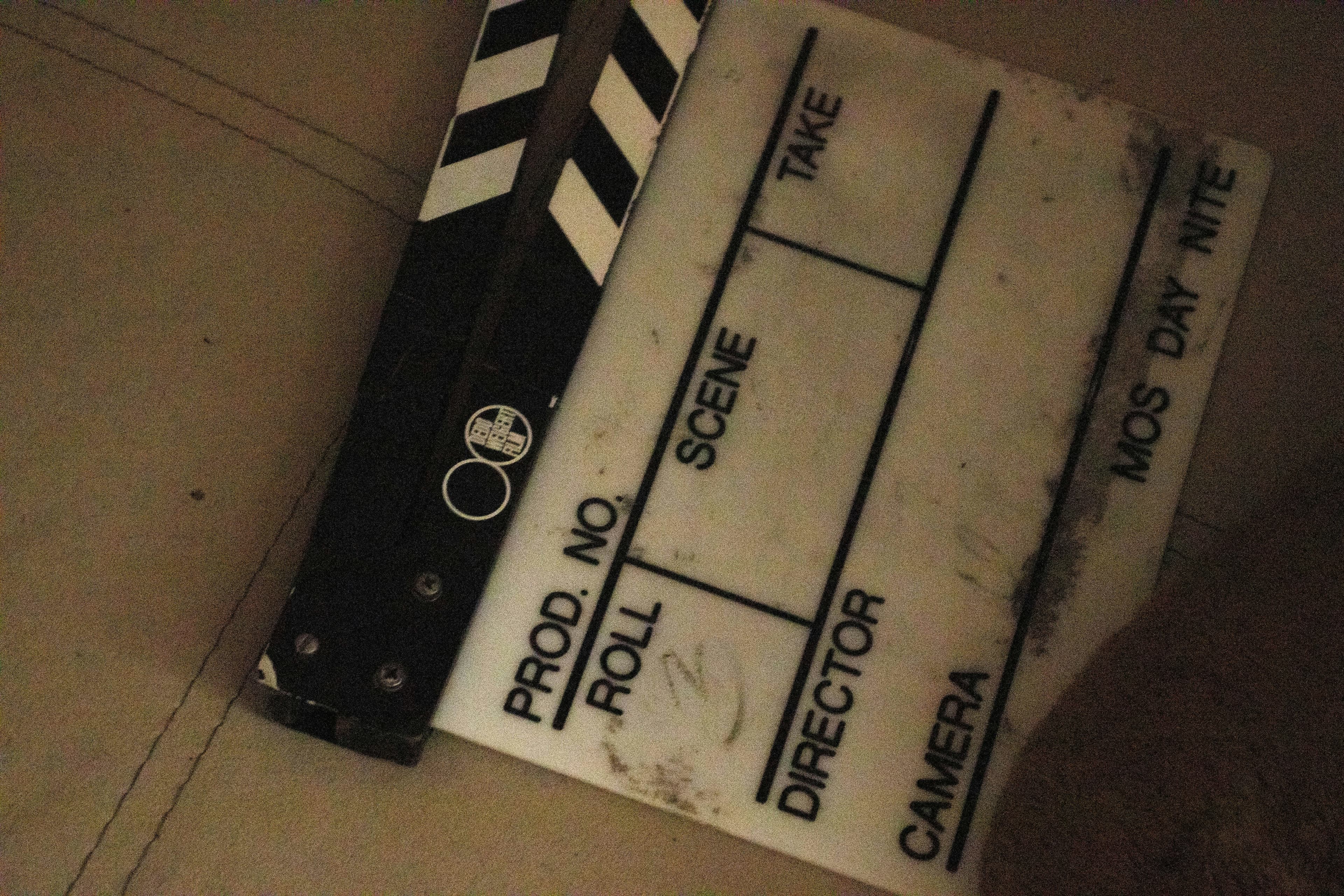 Clapperboard held on a film set