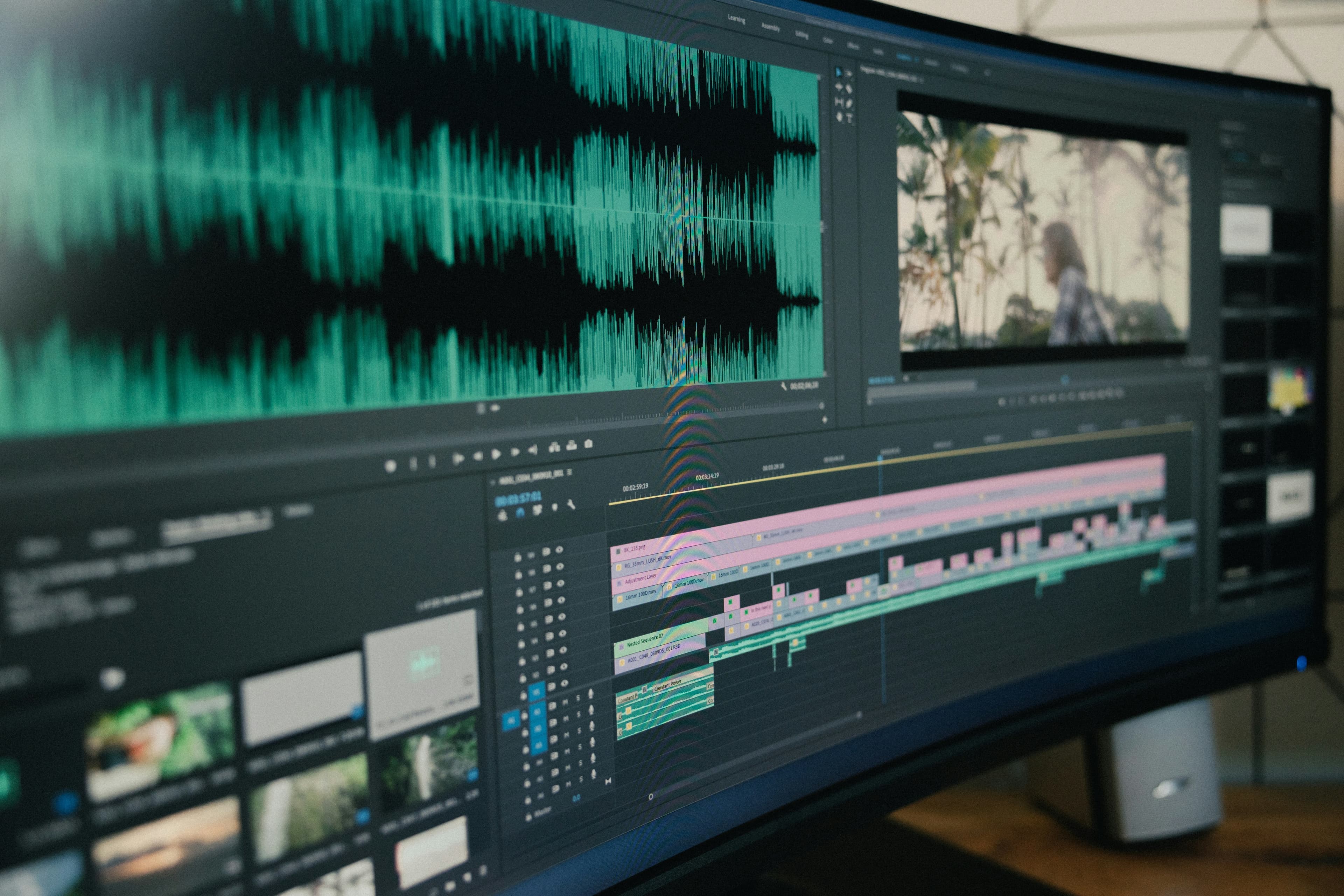 Video editing timeline on a professional editing suite